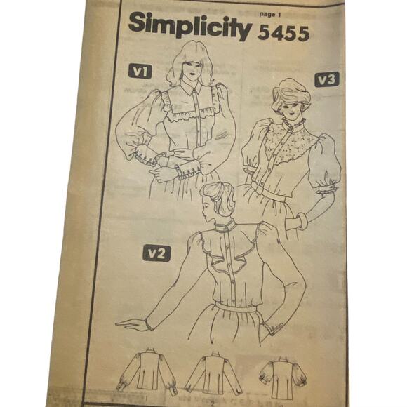 Simplicity 5455 Pattern Top Miss 14 Uncut Cottagecore Ruffle Full Front Button - Picture 2 of 5
